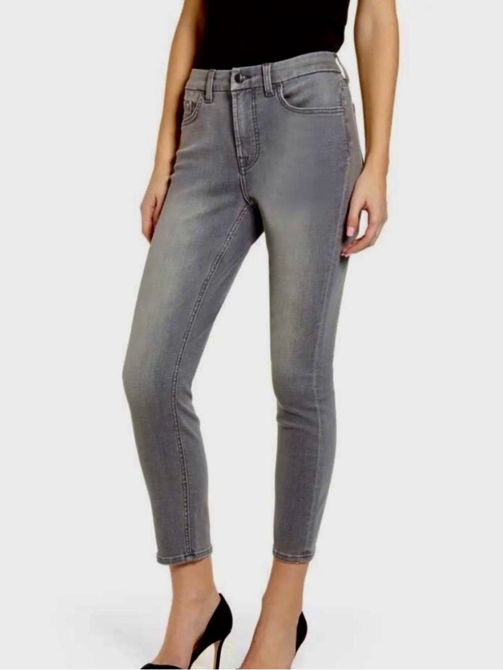 7 For All Mankind Gray High Waist Ankle Skinny in b(air) Denim Size 31